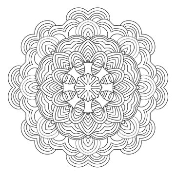 Black and white abstract pattern with leaves and flowers. Doodle. Hand drawn zentagles. Coloring book. Mandala.