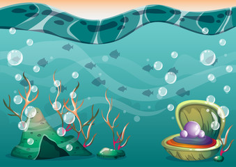 Naklejka premium cartoon vector underwater background with separated layers for game art and animation game design asset in 2d graphic