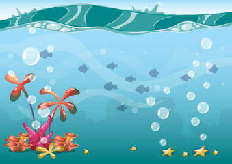 Plakat cartoon vector underwater background with separated layers for game art and animation game design asset in 2d graphic