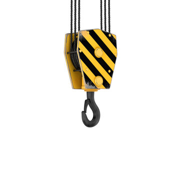 Rendering of tower crane hook isolated on the white background.