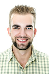 Obraz premium Handsome bearded man wearing shirt, portrait shot in studio