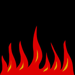Fire naive comic on a black background. The flames of the fire horizontal.