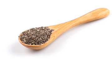 Chia seeds in wooden spoon