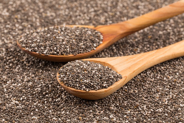 Chia seeds in wooden spoon