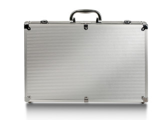 metallic suitcase on white