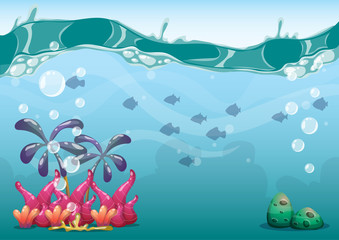 Naklejka premium cartoon vector underwater background with separated layers for game art and animation game design asset in 2d graphic