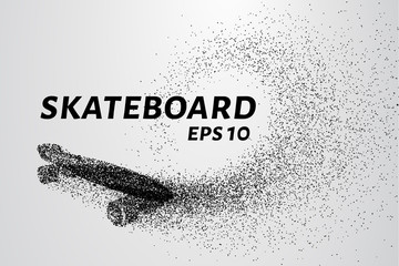 Skateboard of particles. Skateboard shatters into small circles and dots. Vector illustration