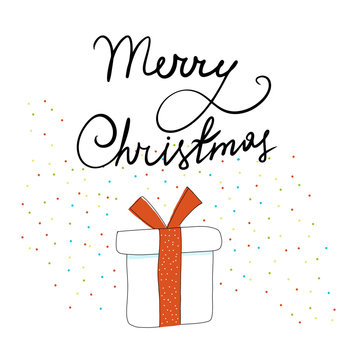 Vector Christmas gift in sketch style on white background