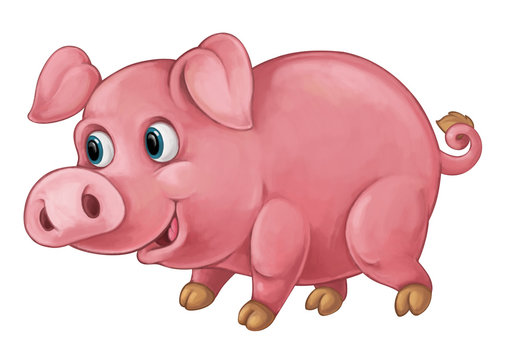 Cartoon happy pig is standing and looking - artistic style - isolated - illustration for children