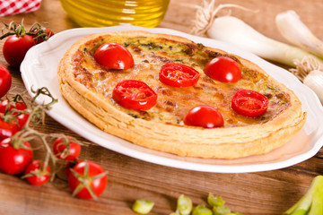 Leek and tomato quiche.