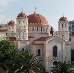 Fototapeta na wymiar Thessaloniki, Greece Metropolitan Orthodox Temple of Saint Gregory Palamas. The Metropolitan church located at the center of the city on Mitropoleos street was reconstructed in 1914. 