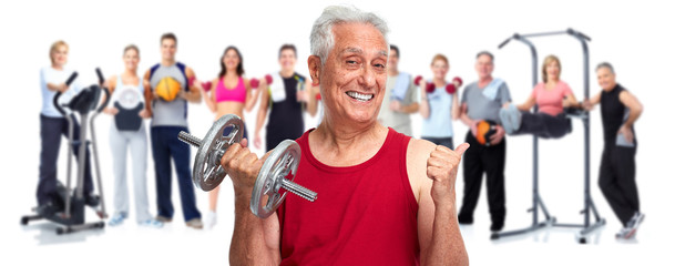 Naklejka premium Senior man with dumbbell.