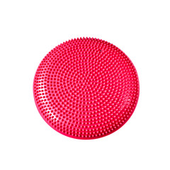 Pink balance cushion for fitness and rehabilitation isolated on white background