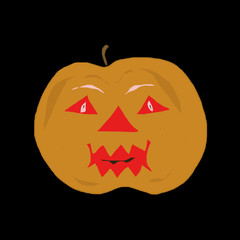 Pumpkin comical on black background. Festive symbol of Halloween. Cheerful smiling head of a pumpkin.