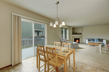 Dining area connected with living room. House interior