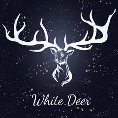 Vector deer. White silhouette.