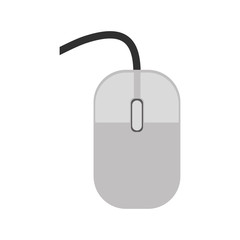 gray mouse computer device with black cord over white background. vector illustration