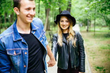 Couple walking in park