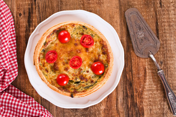 Leek and tomato quiche.