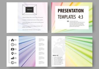Set of business templates for presentation slides. Easy editable layouts, vector illustration. Colorful background with abstract waves, lines. Bright color curves. Motion design.