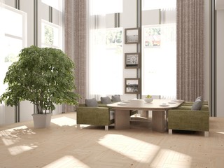 White interior of dinner room