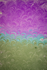 Ebru art. Traditional Turkish Ebru technique. Painting on water, followed by paper prints. Color paint ebru with waves and tile pattern.