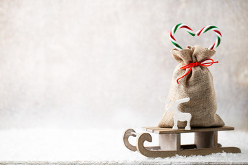 Christmas gard. Gift bag with burlap. Christmas decoration.