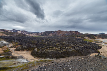 Fototapeta na wymiar View on lava field in Landmannalaugar national park in Iceland