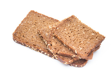 Slices of rye bread isolated on white background.