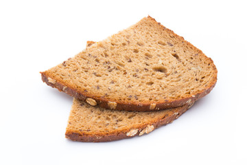 Slices of rye bread isolated on white background.