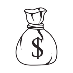 money sack with bills icon silhouette  over white background. vector illustration