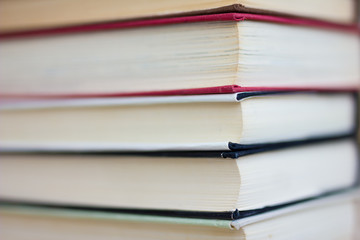 Closeup of stacked old books and textbook