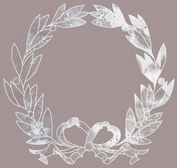 Illustration of laurel wreath with bow.