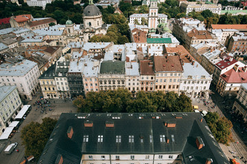 Rooftops of old European city. Beautiful city architecture background. urban concept. Lviv, Ukraine...