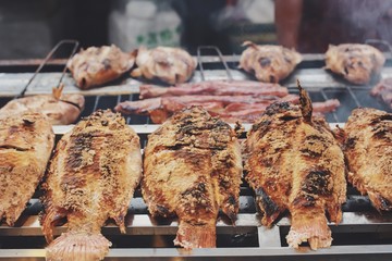 Gilled fishes food street in Thailand