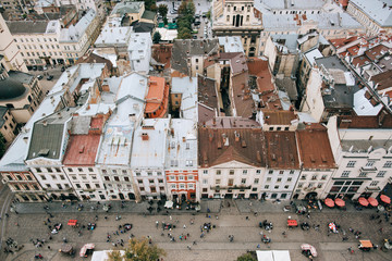 Rooftops of old European city. Beautiful city architecture background. urban concept. Lviv, Ukraine...