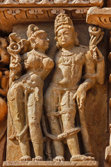Famous sculptures of Khajuraho temples, India