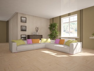 Modern interior with corner sofa