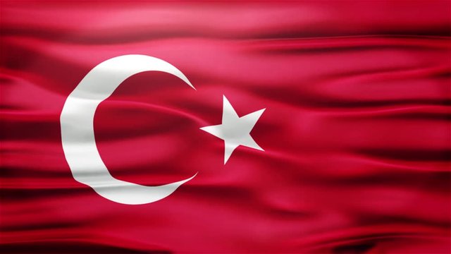 Realistic Seamless Loop Flag of Turkey Waving In The Wind With Highly Detailed Fabric Texture.