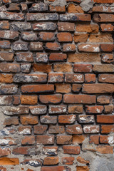 Naklejka premium Old wall of red brick. Background, pattern, texture, vertical shot