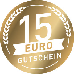 Goldener Button 15 Euro Gutschein
