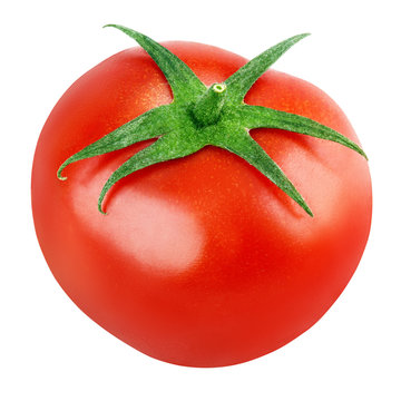 Single fresh red tomato isolated on white with clipping path
