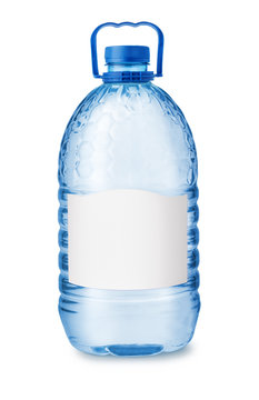Front view of big plastic water bottle with blank label