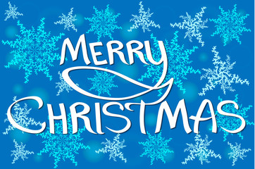 Fototapeta na wymiar Merry Christmas Lettering Design. Snowflakes background