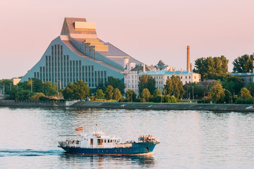 Riga, Latvia. View Of Building Of National Library Lock Of Light