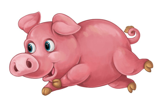 Cartoon happy pig is running and looking - artistic style - isolated - illustration for children