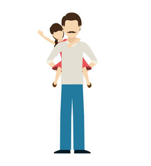 avatar man dad carrying his daughter on his shoulders over white background. vector illustration