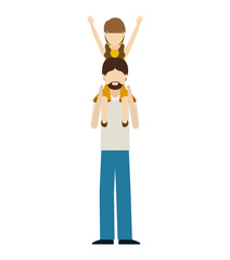 avatar man dad carrying his daughter on his shoulders over white background. vector illustration