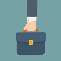 Businessman hand holding briefcase. vector illustration. Business concept.