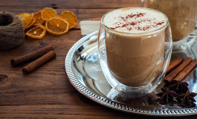 pumpkin latte with spice. toned. selective focus